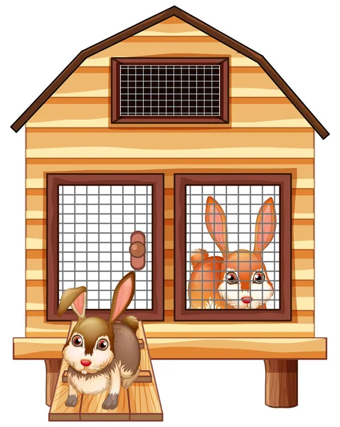 Kaniner i trä coop — Stock vektor