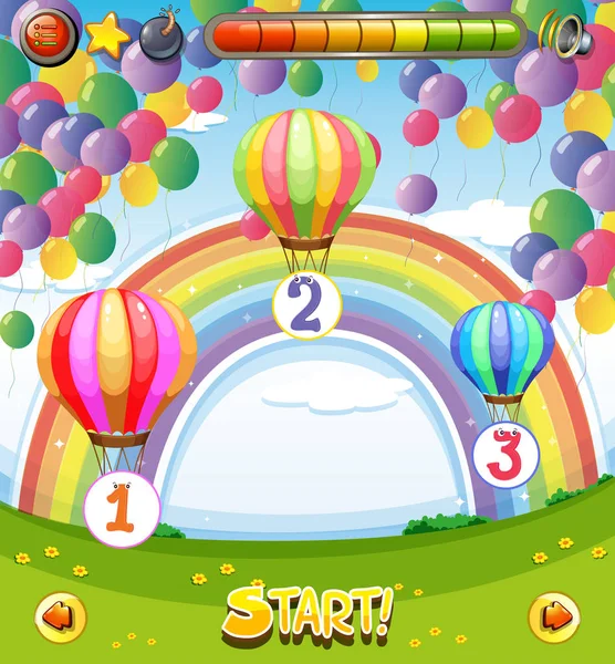 Spielvorlage mit Luftballons im Hintergrund — Stockvektor