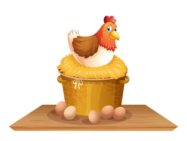 Hen in chicken nest — Stock Vector