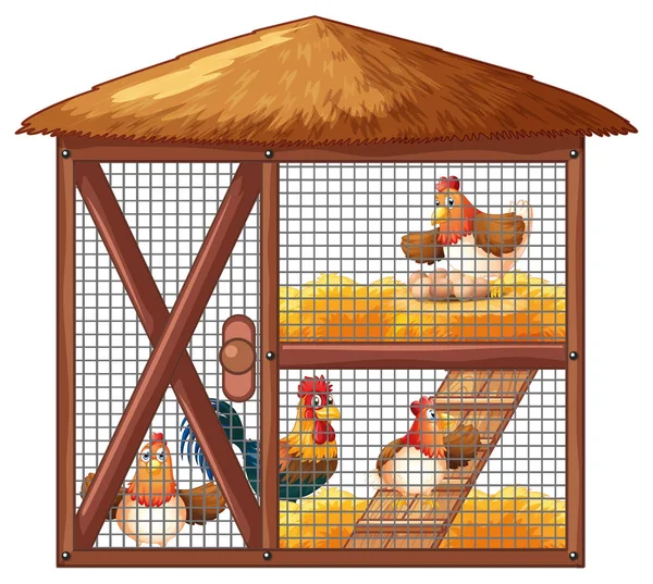 Chickens in chicken coop — Stock Vector