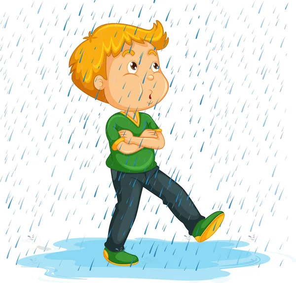 Boy whistlering in the rain — Stock Vector
