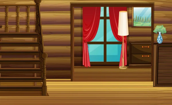 Chambre avec meubles en bois et escaliers — Image vectorielle