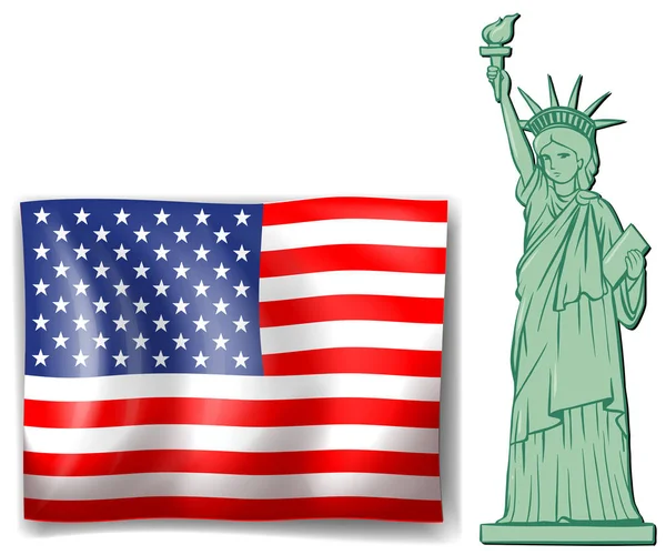 Amerikan bayrağı ve Özgürlük Heykeli — Stok Vektör