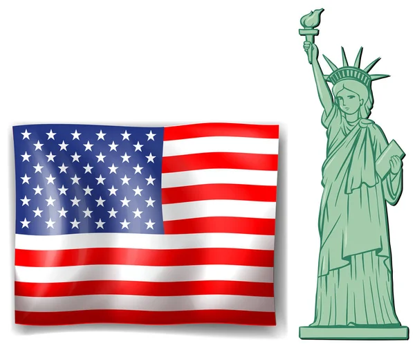 Bandera Americana y Estatua de la Libertad — Vector de stock