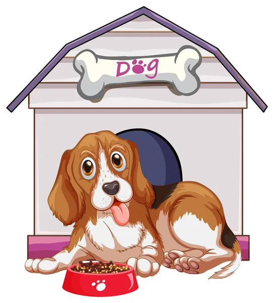 Perro mascota en frente de doghome — Vector de stock