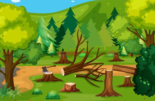 Ontbossing scène met gehakte woods — Stockvector