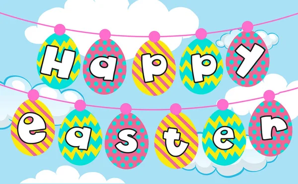 Modelo de cartão de Páscoa feliz com ovos no céu —  Vetores de Stock