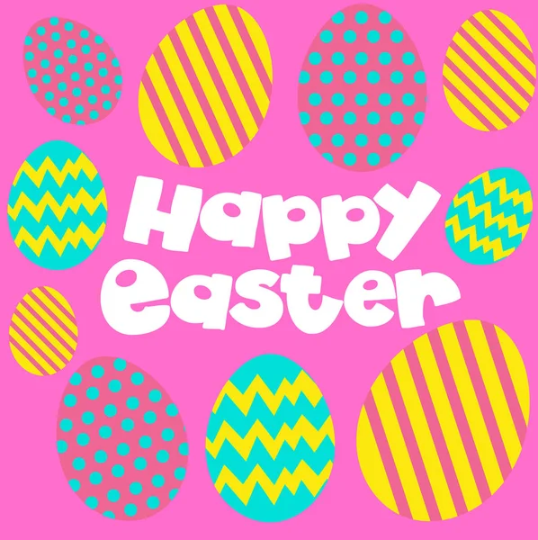 Happy Easter poster with eggs on pink background — Stock Vector