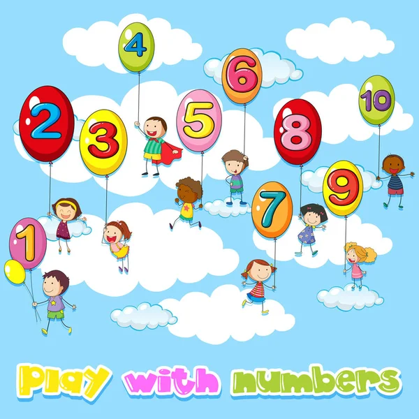 Crianças e balões com números — Vetor de Stock