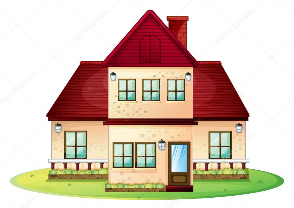 Casa de dos plantas con techo rojo — Vector de stock © interactimages