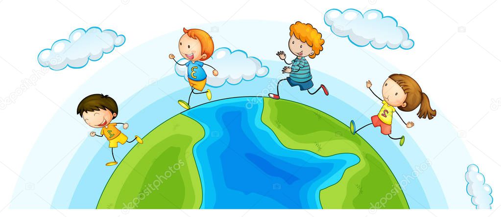 Children running around the world