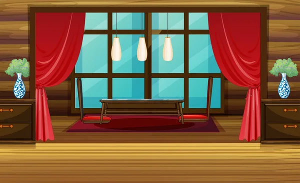 Projeto do quarto com cortina vermelha e assentos — Vetor de Stock