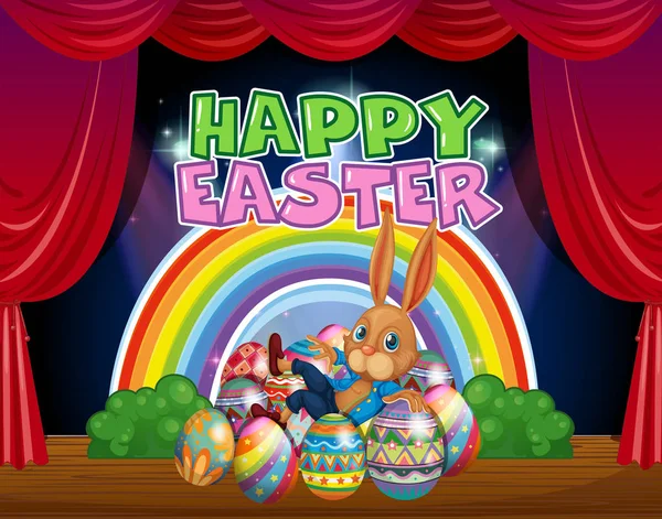 Plantilla de tarjeta de Pascua feliz con conejo y huevos — Archivo Imágenes Vectoriales