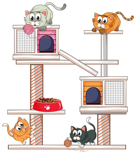 Katten spelen op kat condo — Stockvector