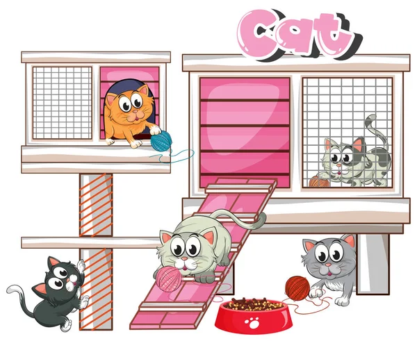 Cathouse avec de nombreux chats — Image vectorielle