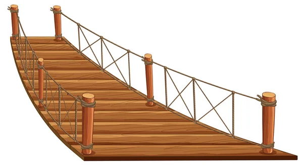 Puente de madera con cuerda atada — Vector de stock