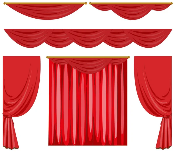 Red curtains in different styles — Stock Vector