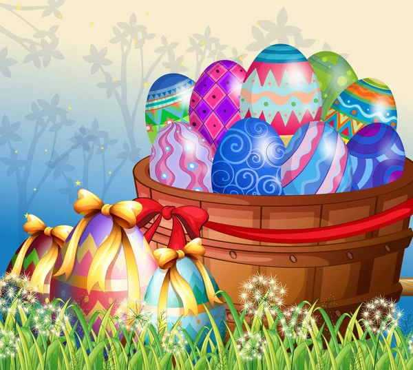 Easter eggs in basket — Stock Vector