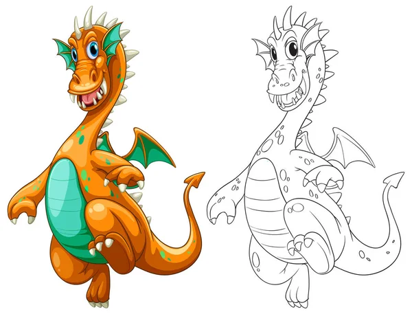 Desenho de doodle para dragão com asas — Vetor de Stock