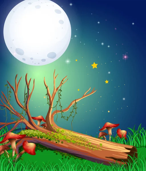 Scene with fullmoon over the garden — Stock Vector