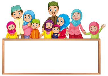 Pano şablonu renkli giysiler içinde Müslüman aile ile