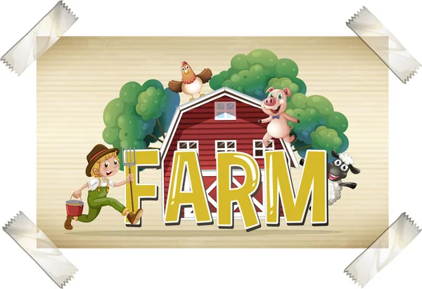 単語ファーム農家と動物のフラッシュ カード — ストックベクタ