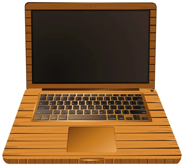 Computador portátil com caixa de madeira —  Vetores de Stock