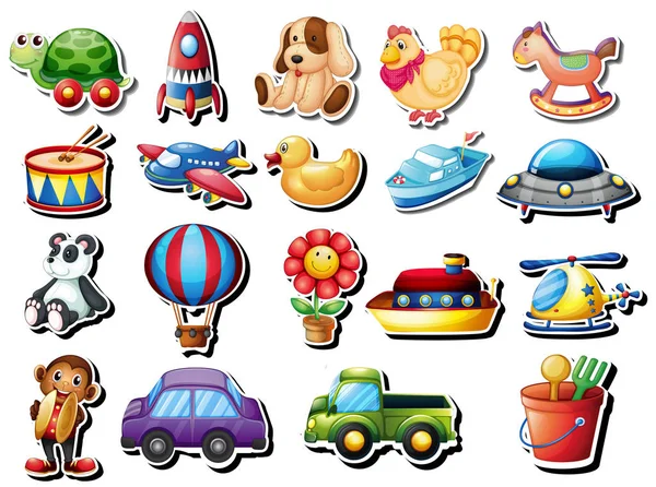 Stickers set met verschillende speelgoed — Stockvector