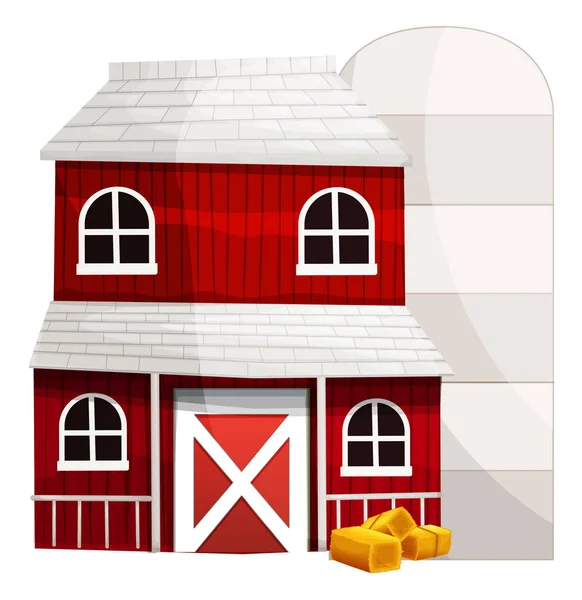 Red barn and silo on white background — Stock Vector