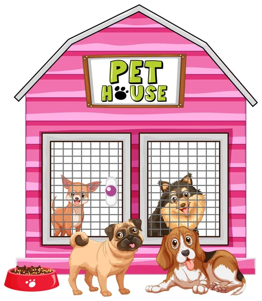 Dogs in pink pet house — Stock Vector