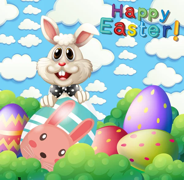 Húsvéti nyuszi és tojás-kertben — Stock Vector