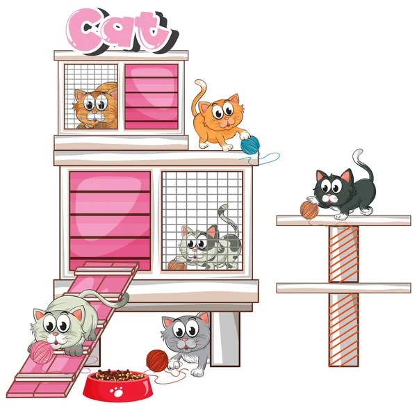 Many kittens in pethome — Stock Vector