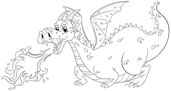 Schiță de doodle pentru dragon suflare foc — Vector de stoc