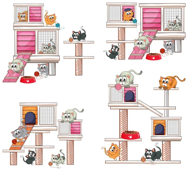 Cats and different designs of cat house Vector Graphics