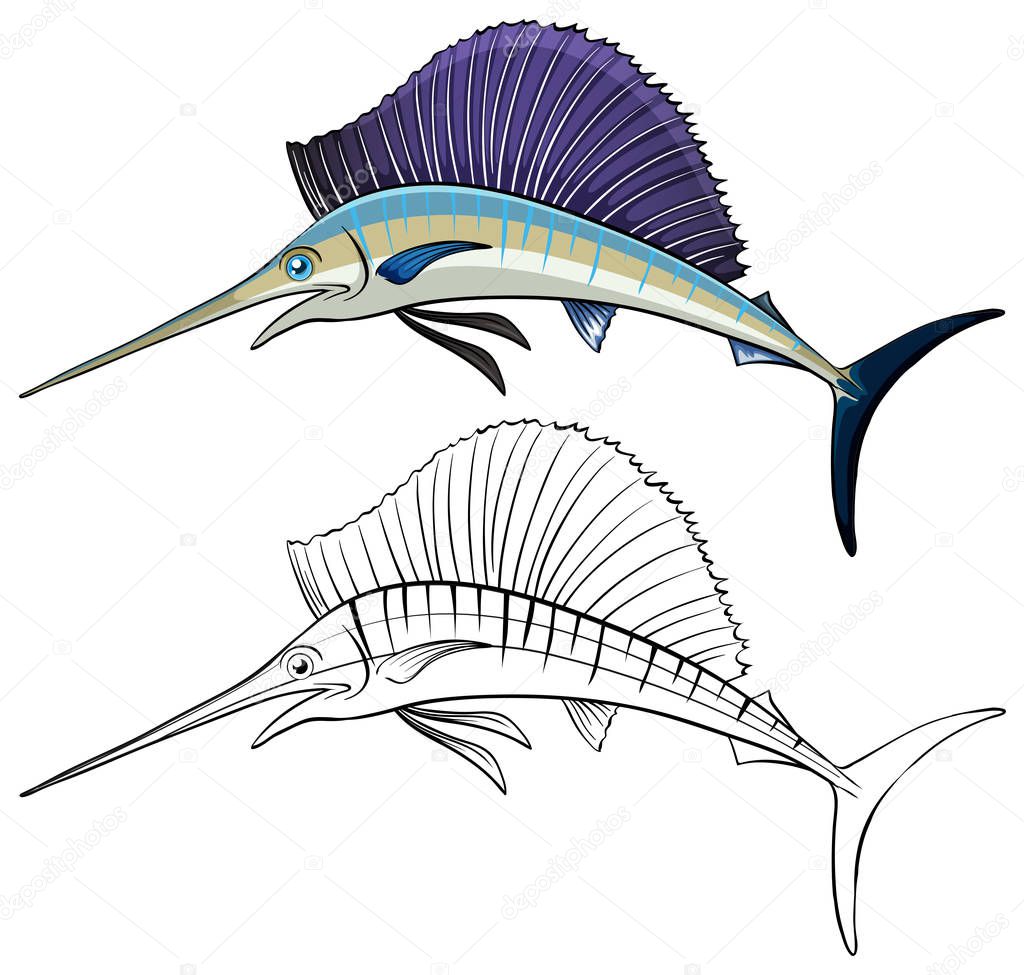 Animal doodle outline for swordfish