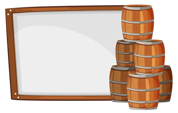 Board template with barrels on side — Stock Vector