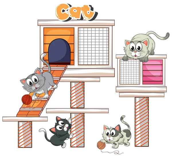 Gatitos jugando en condominio de gato — Vector de stock