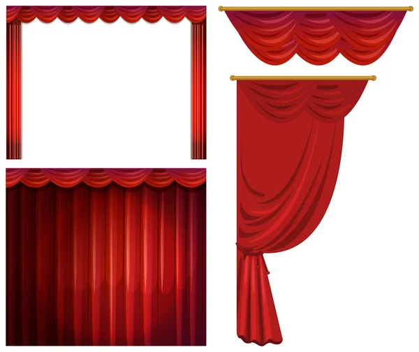 红色的窗帘，以不同的风格 — 图库矢量图片