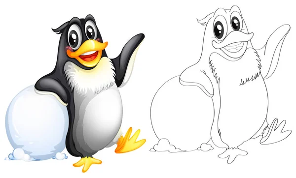 Esquema animal para pingüino en nieve — Archivo Imágenes Vectoriales