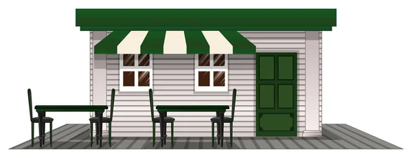 Кавовий простір з зеленими дверима і дахом — стоковий вектор