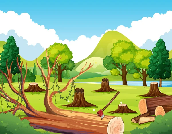 Skogens scenen med stubbe träd — Stock vektor