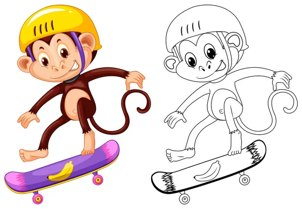 Tierskizze für Affen auf Skateboard — Stockvektor
