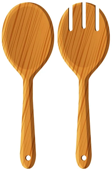 Pair of wooden spoon and fork — Stock Vector