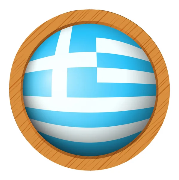 Bandiera Grecia sul distintivo di legno rotondo — Vettoriale Stock