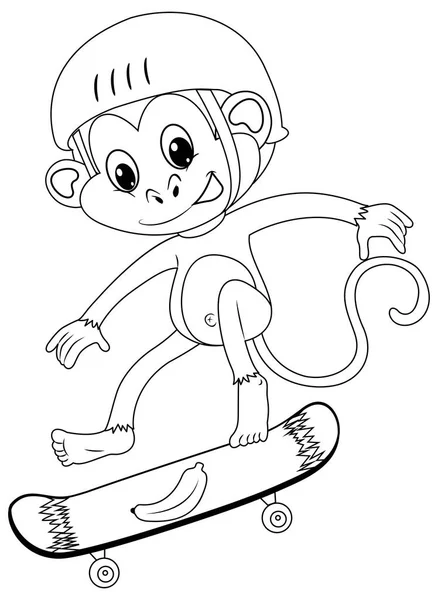 Animal outline for monkey on skateboard — Stock Vector