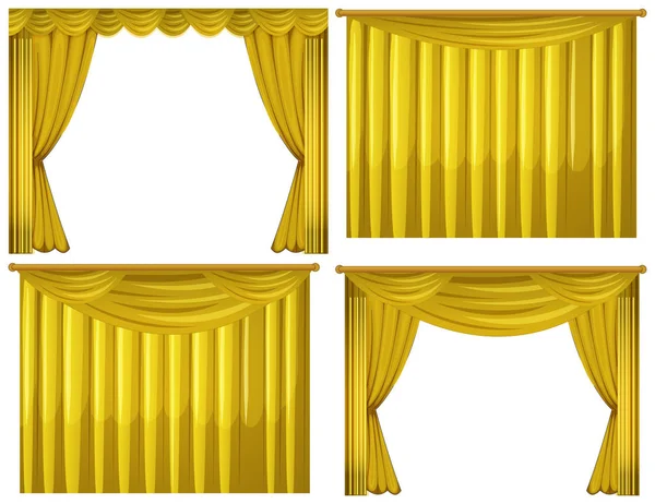 Yellow curtains in four styles — Stock Vector