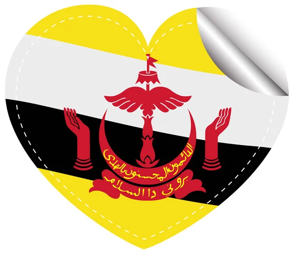 Vlag van Brunei op hart vorm sticker — Stockvector