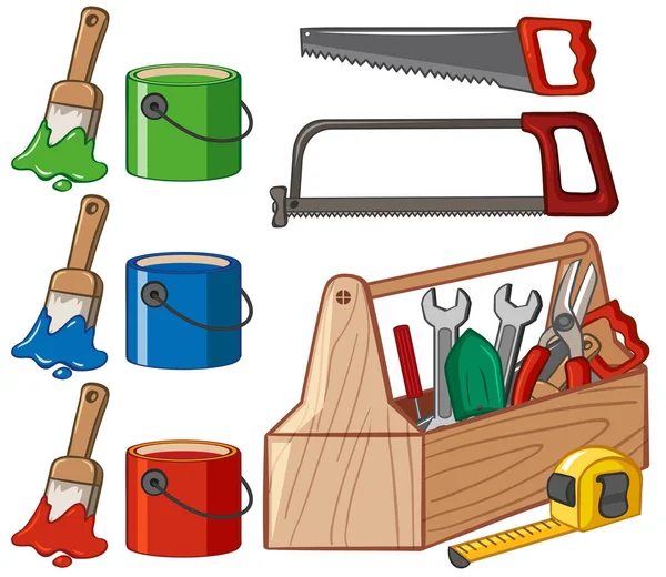 Boîte à outils et seaux à peinture — Image vectorielle