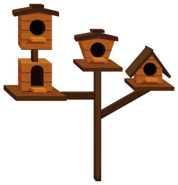 Casas de pássaro de madeira em um pólo — Vetor de Stock
