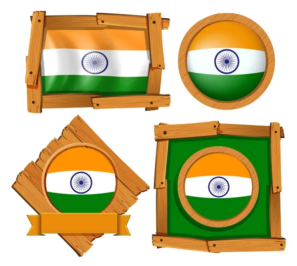 Bandeira da Índia em emblemas redondos e quadrados — Vetor de Stock
